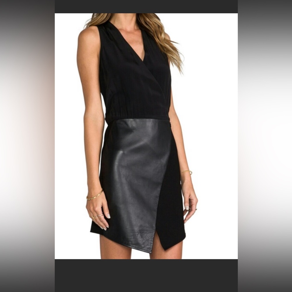 NWT Tibi Asymmetrical Sleeveless Leather Front Panel Black Dress Size: 2